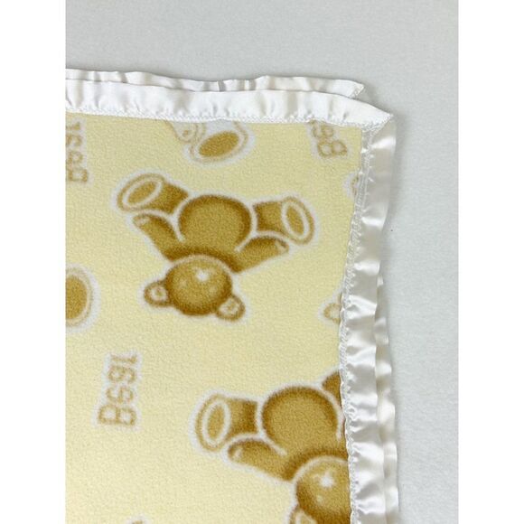 Vintage Bears Yellow Satin Trim Baby Blanket 47x 51 - Picture 4 of 5